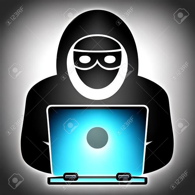 Laptop hacker pictogram, eenvoudige stijl
