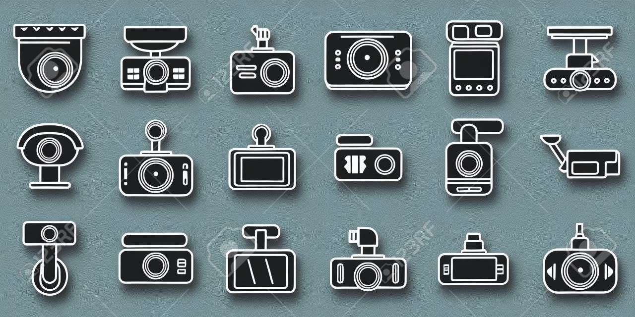 Conjunto de iconos de DVR digital, estilo de contorno