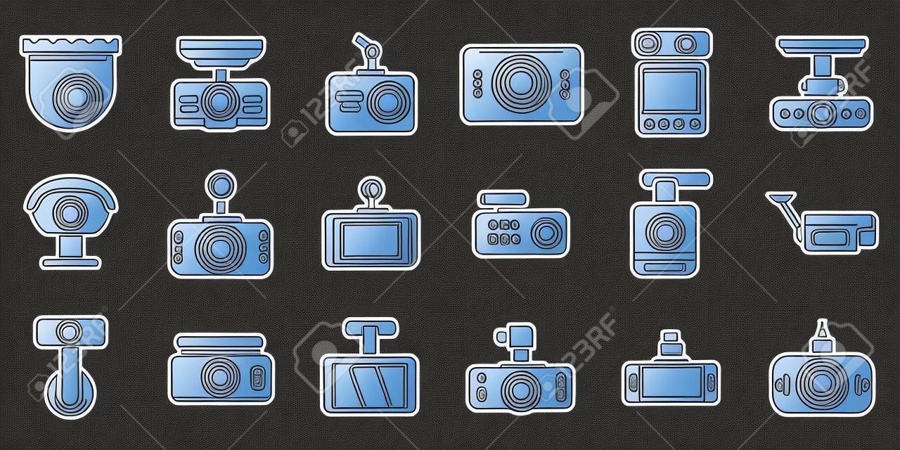 Digital DVR icons set, outline style