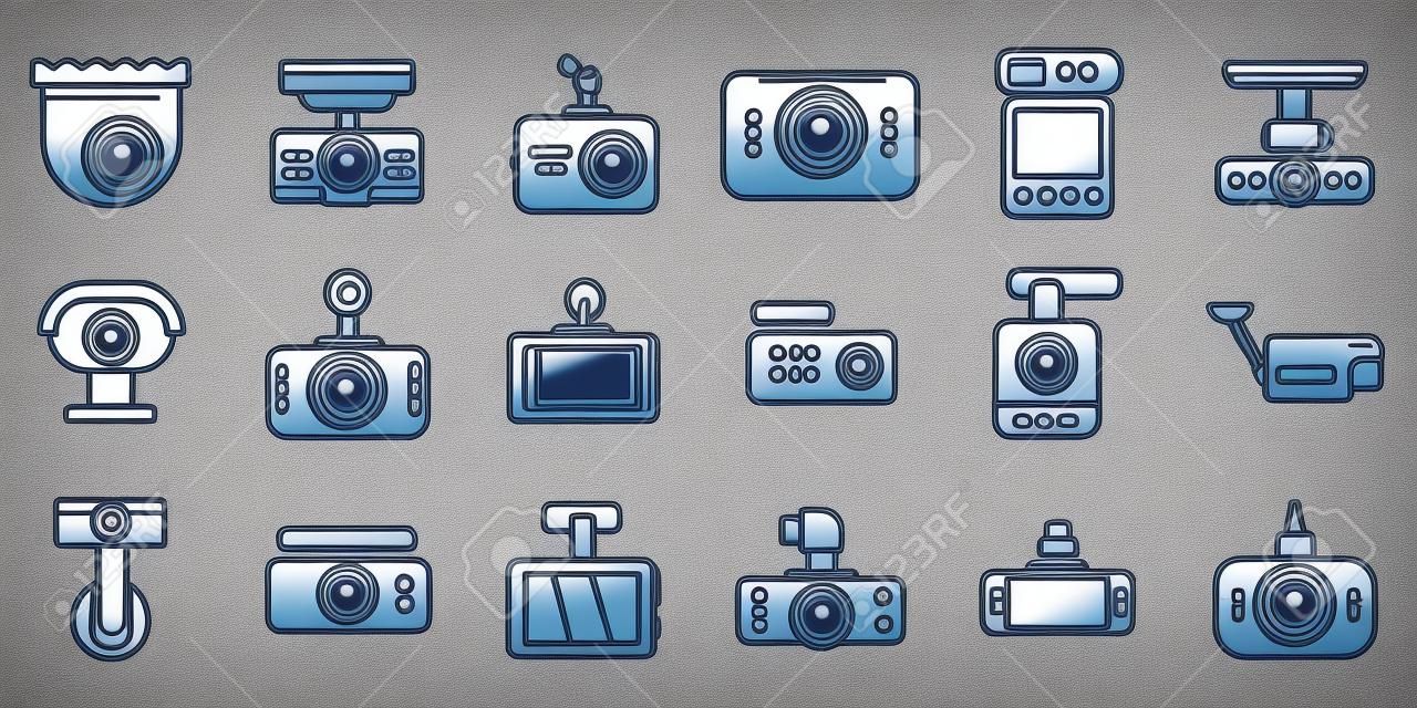 Conjunto de iconos de DVR digital, estilo de contorno