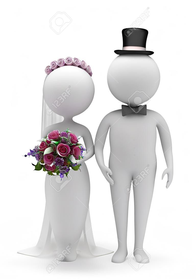 3D personas pequeñas - boda de novio y la novia. imagen 3D. Fondo blanco aislado.