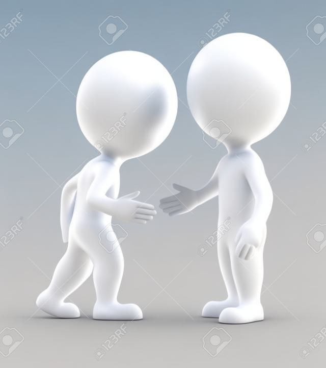 3d pequena pessoa - handshake Acordo 3d imagem Fundo branco