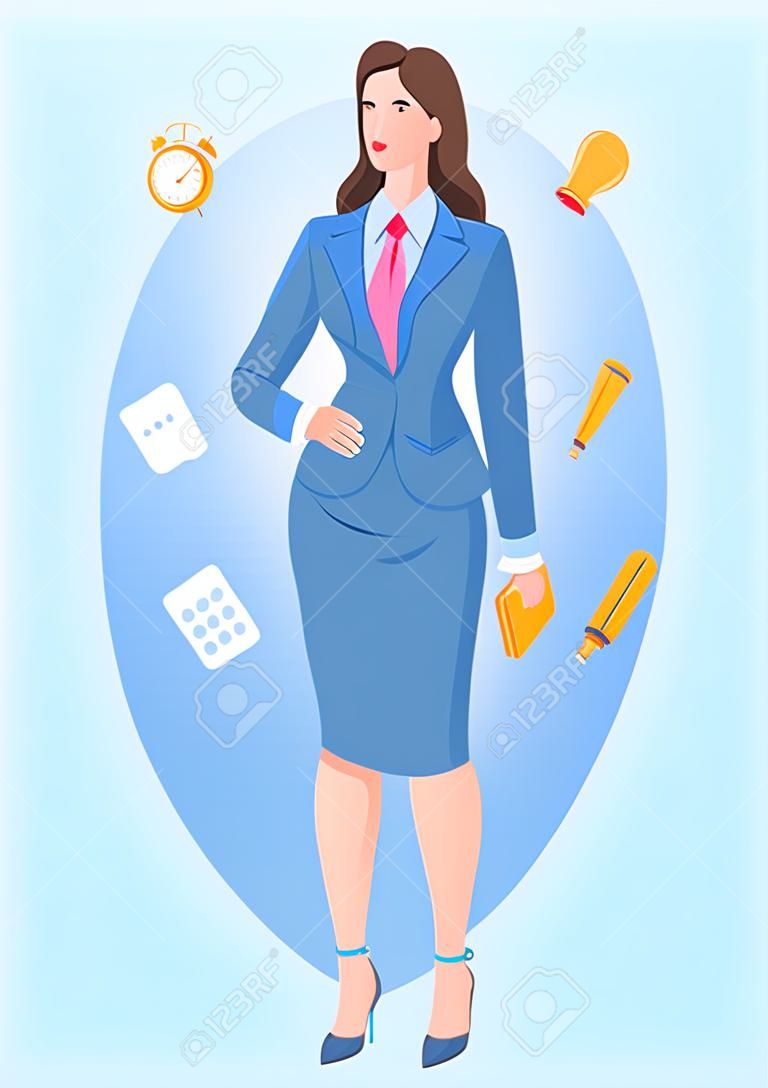 business concept illustration. Vector. Businesswoman Design Concept. Flat color illustration isolated on a white background.