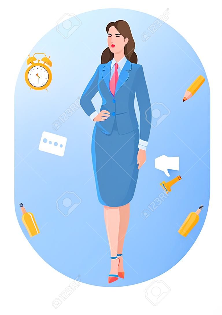 business concept illustration. Vector. Businesswoman Design Concept. Flat color illustration isolated on a white background.
