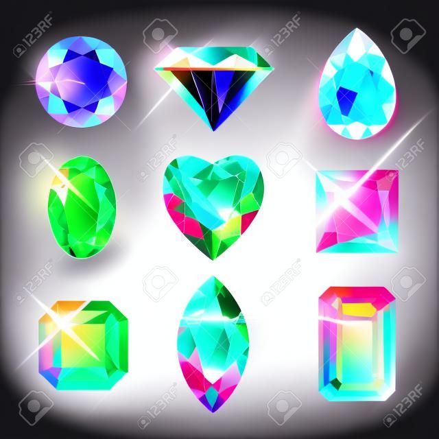 Бриллианты и драгоценные камни красочный набор векторных