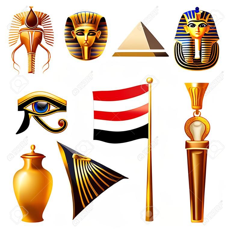 Egitto icone foto dettagliate realistico vector set