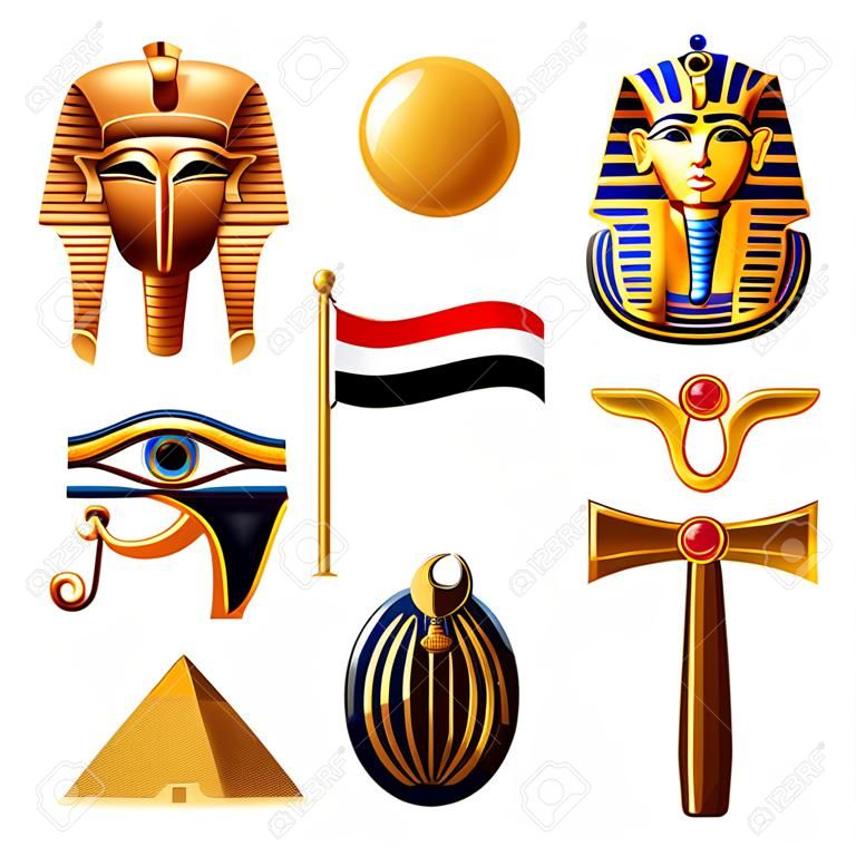 Egipt ikony szczegółowe zdjęcie realistyczne wektor zestaw