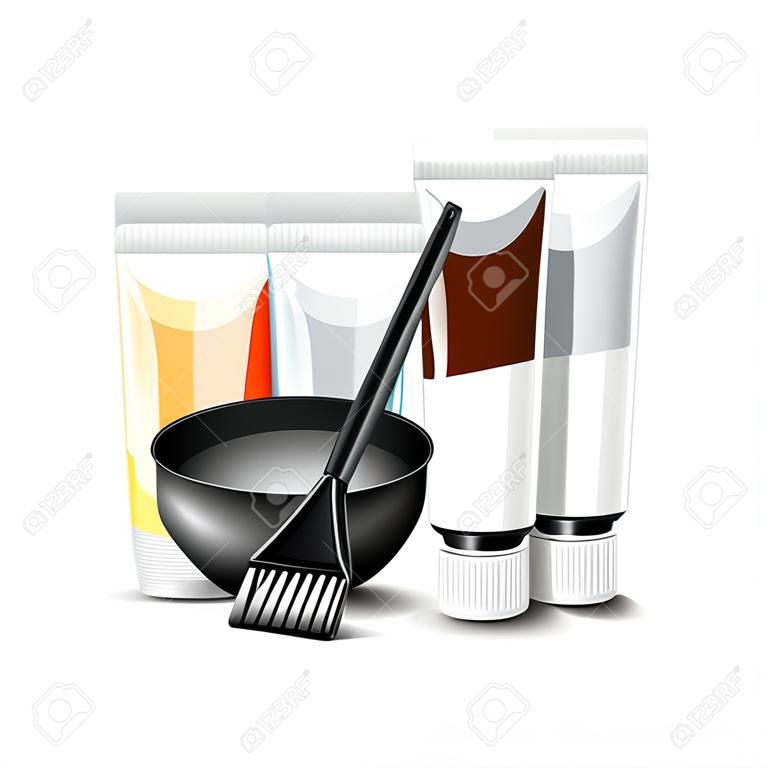 Hair dye tools isolated on white photo-realistic vector illustration
