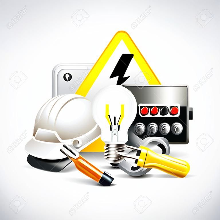 Electricity and energy tools on white vector background