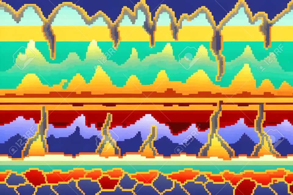 Pixel art inferno sfondo dettagliato colorato illustrazione vettoriale