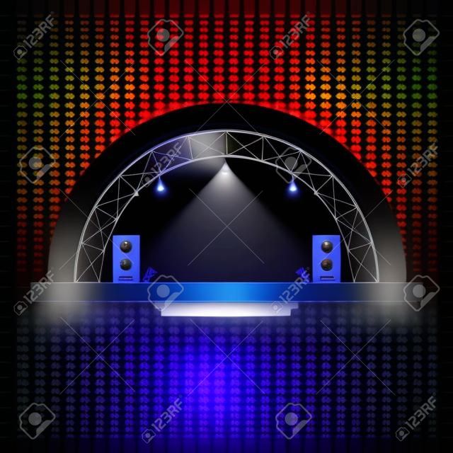 音乐会舞台和音响扬声器。在透明背景上的矢量图。