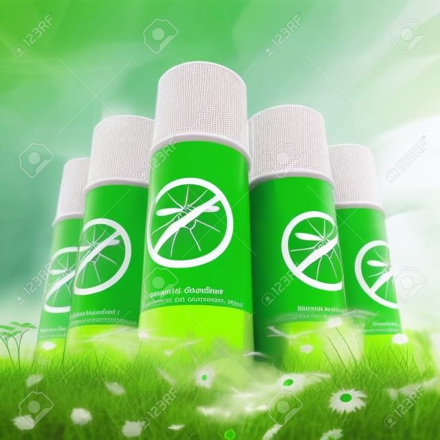 mosquito repellent spray cans isolated on white background