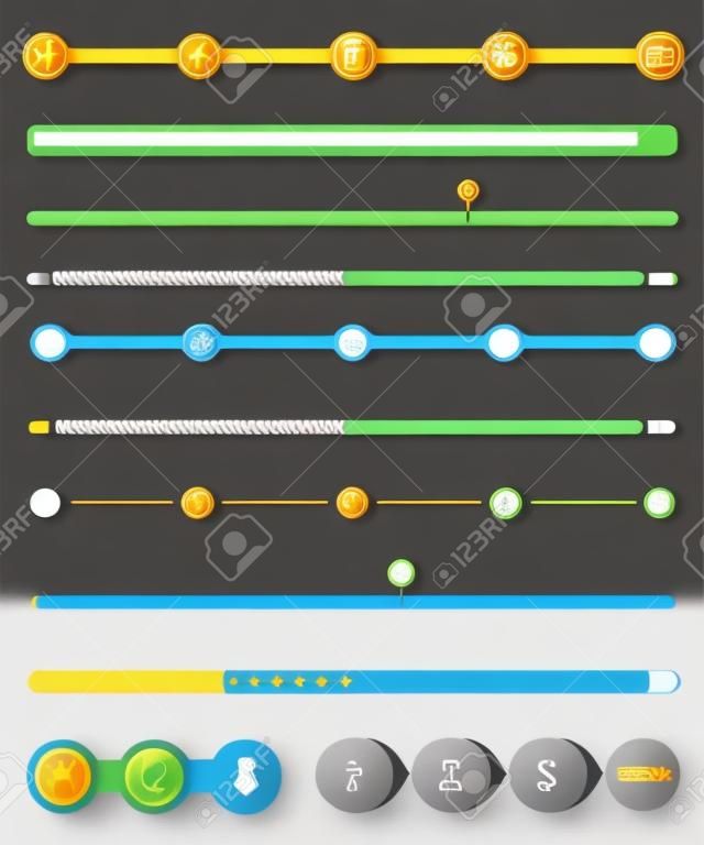 Set of Preloaders - for loading items. Progress loading icons. Downloading bars for web interface, sites and mobile application - Stock Vector