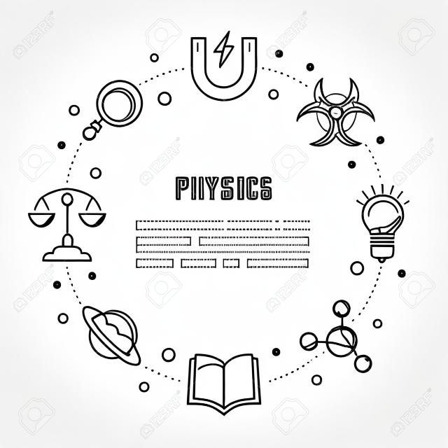 물리학의 선 그림입니다. 웹 배너 및 인쇄물에 대한 개념. 웹 사이트 배너 및 방문 페이지를위한 템플릿입니다.