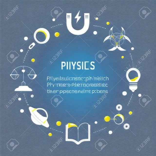 Lijn illustratie van de natuurkunde. Concept voor web banners en bedrukte materialen. Template voor website banner en landing pagina.