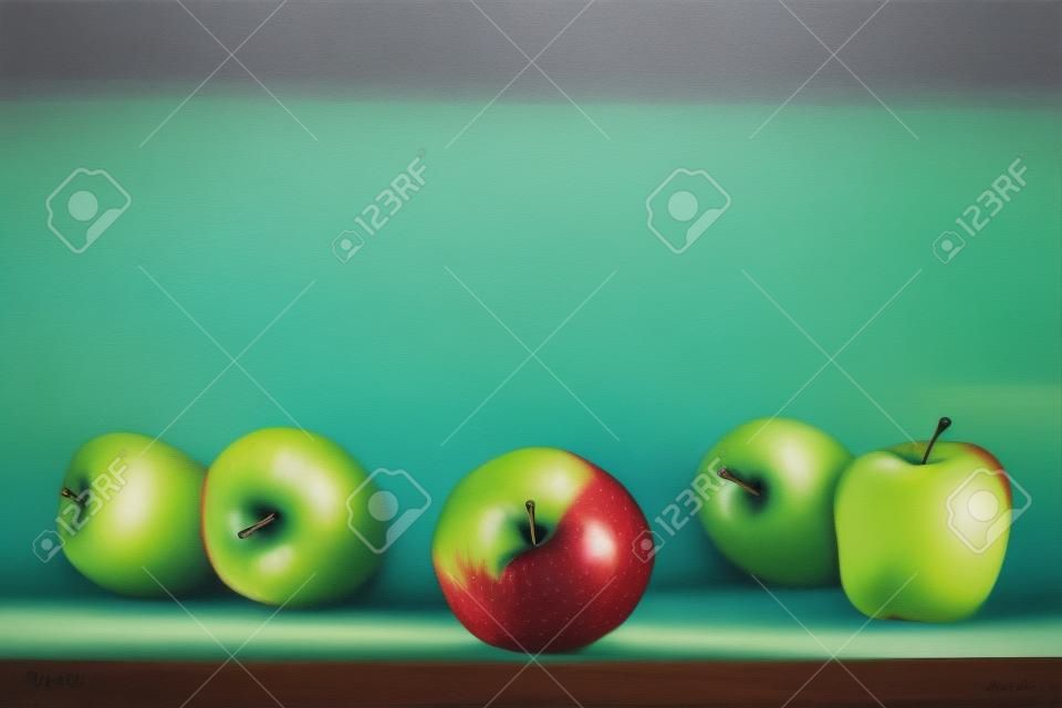 청록색 나무 위에 사과