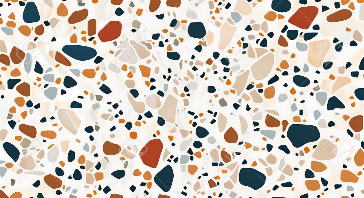 Terrazzo flooring vector seamless pattern. Texture of classic Italian type of floor in Venetian style composed of natural stone, granite, quartz, marble, glass and concrete