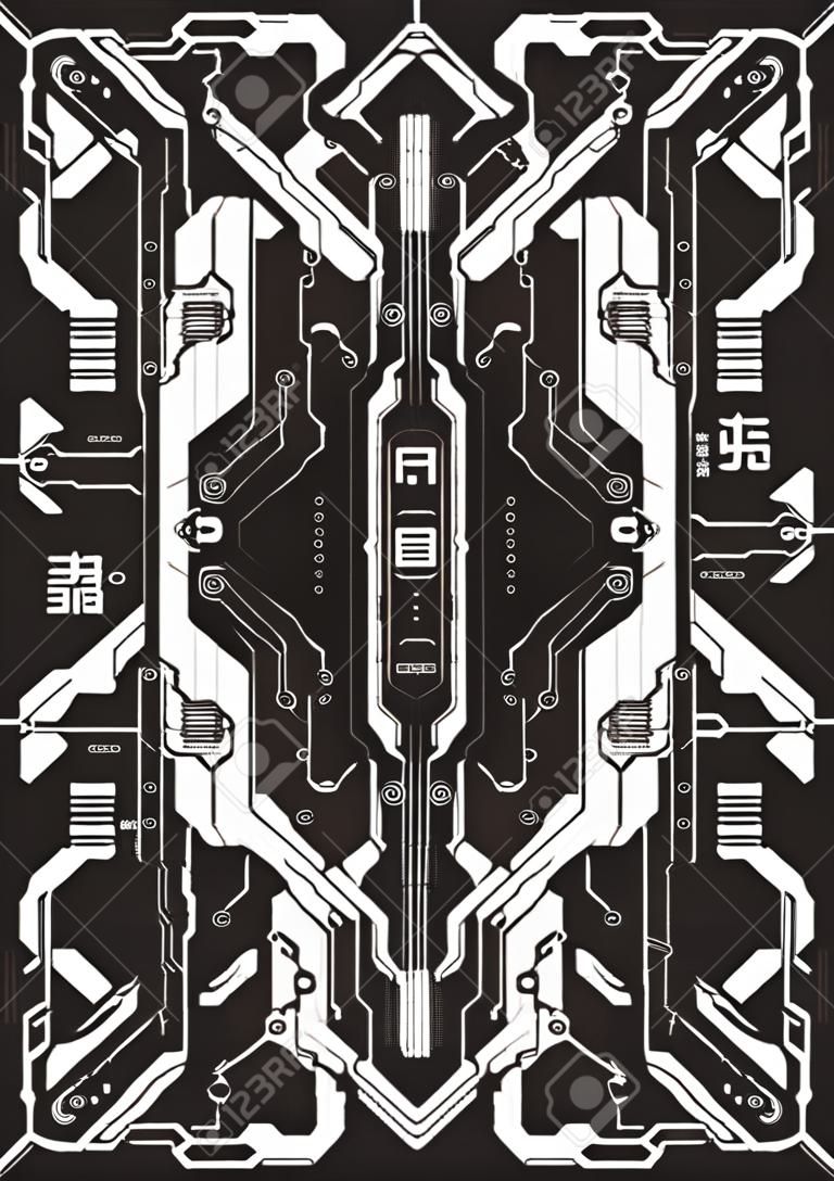 Cyberpunk futuristische poster met japanes stijl elementen. Tech Abstract poster template. Moderne flyer voor web en print.