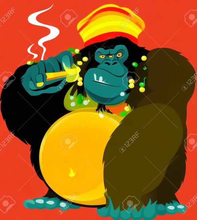 Ilustracji wektorowych z goryla Rastafarian palenie papierosów
