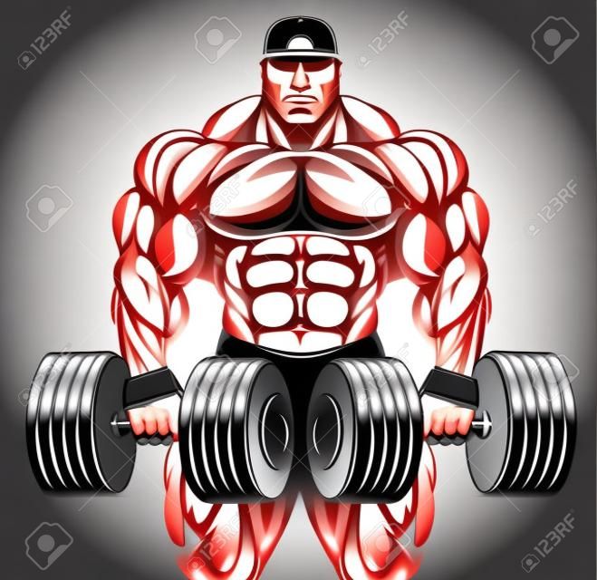 Vector illustration, bodybuilder with dumbbell
