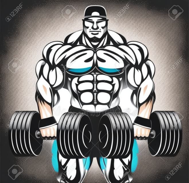 Vector illustration, bodybuilder with dumbbell