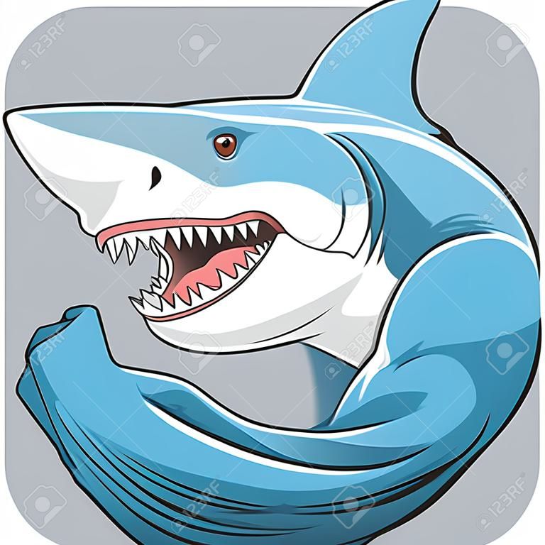 Векторная иллюстрация, зубастый белая акула