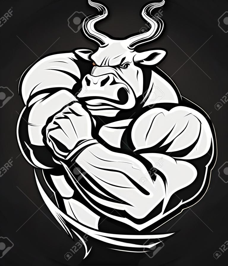 Illustrazione vettoriale di una forte toro con grandi bicipiti