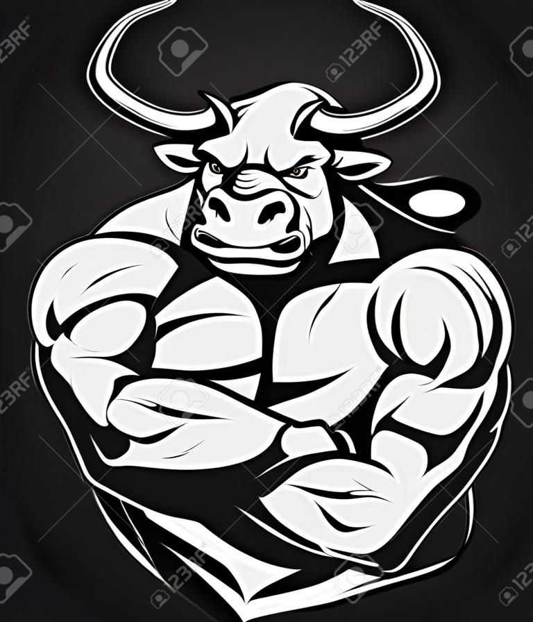 Ilustración vectorial de un fuerte toro con grandes bíceps