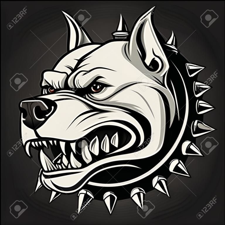 Vector illustratie Boze pitbull mascottekop, op een witte achtergrond