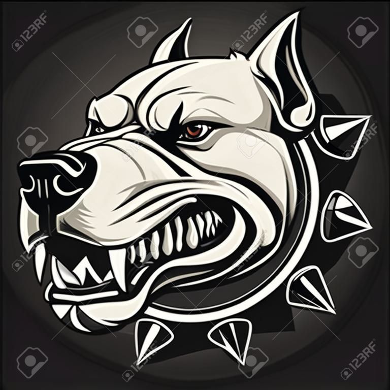Ilustración vectorial cabeza de la mascota pitbull enojado, sobre un fondo blanco