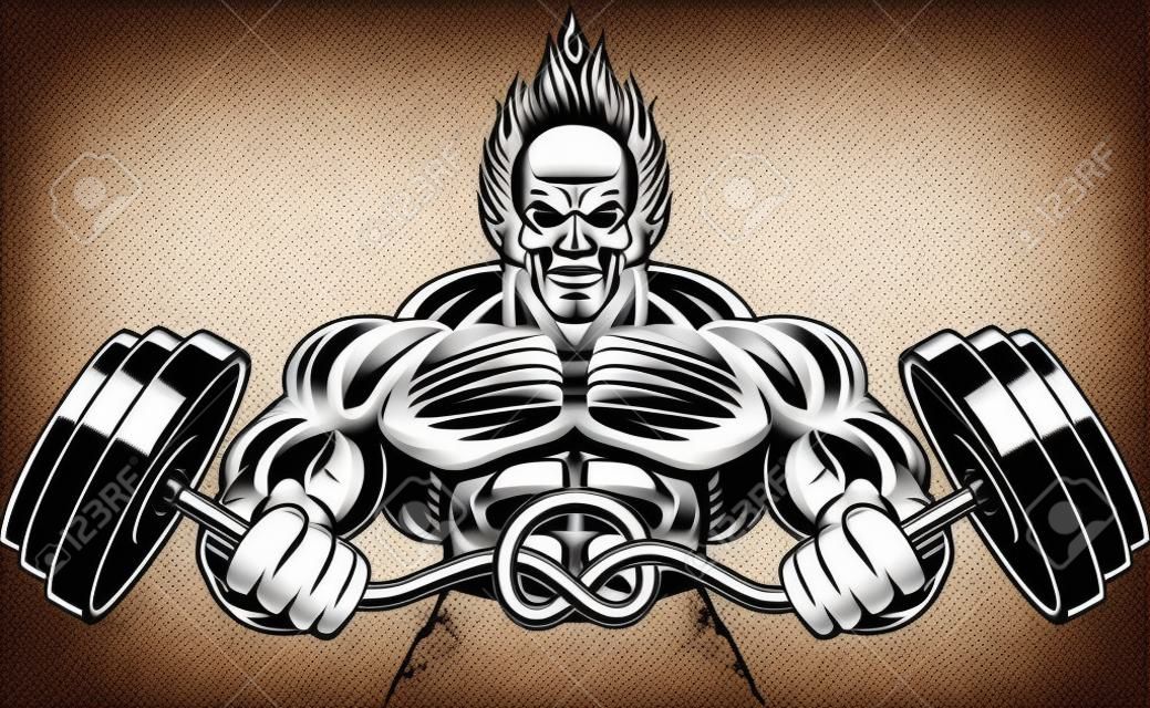 Illustrazione vettoriale di una forte bodybuilder con bilanciere