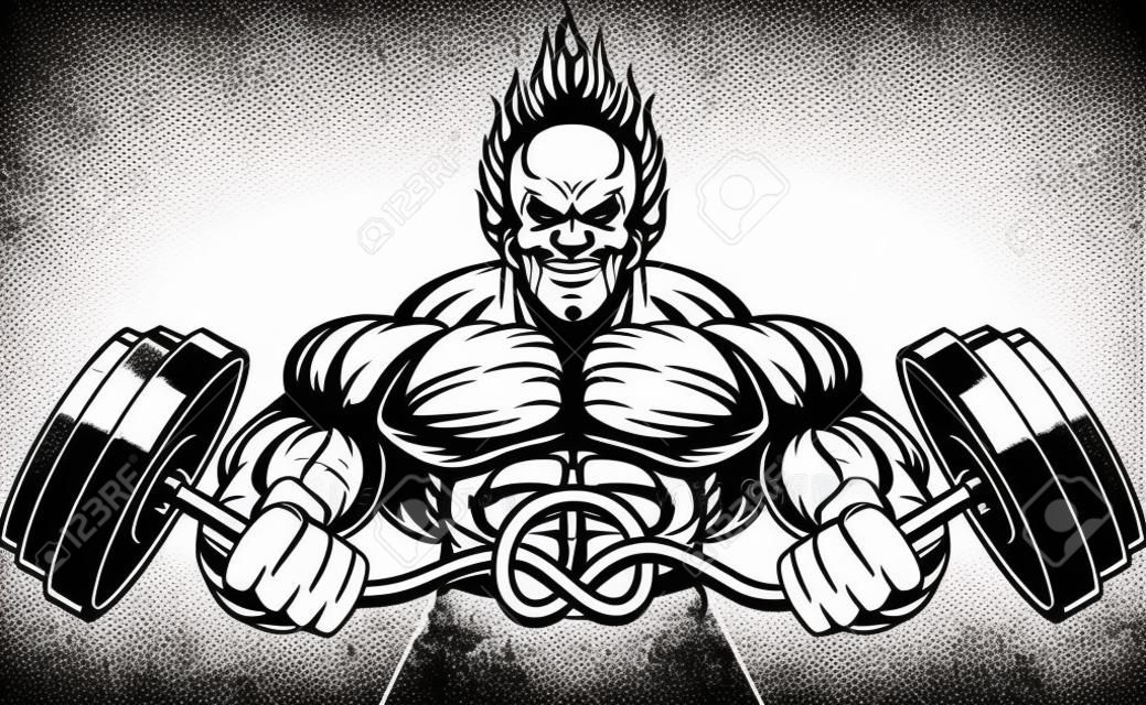 Ilustração vetorial de um bodybuilder forte com barra