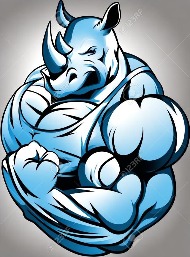 Ilustración vectorial de un fuerte rinoceronte con grandes bíceps