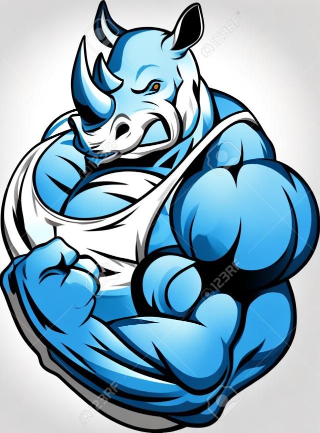 Vector illustration of a strong rhino with big biceps