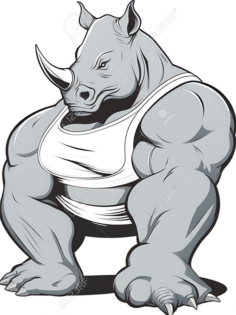 Ilustração vetorial de um rinoceronte forte com bíceps grande