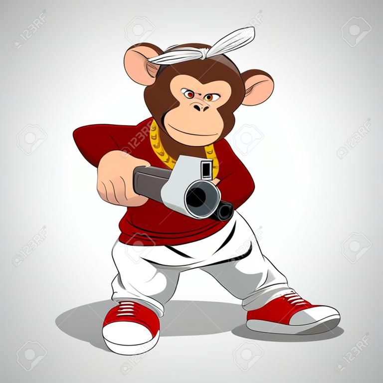 Illustrazione vettoriale, divertente scimmia con una pistola