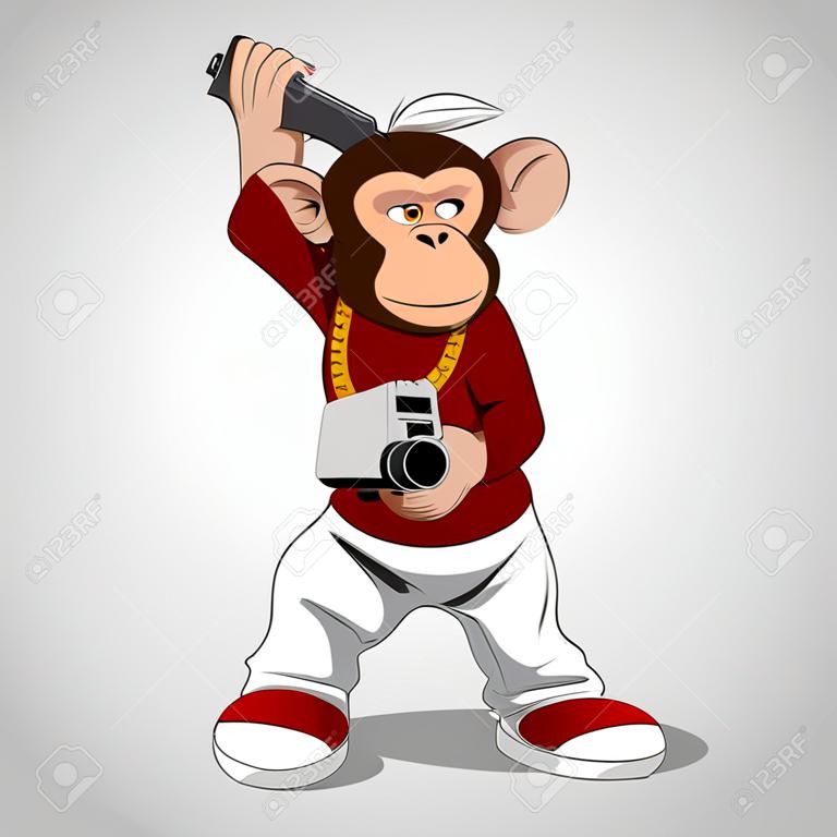 Ilustración del vector, mono divertido con una pistola