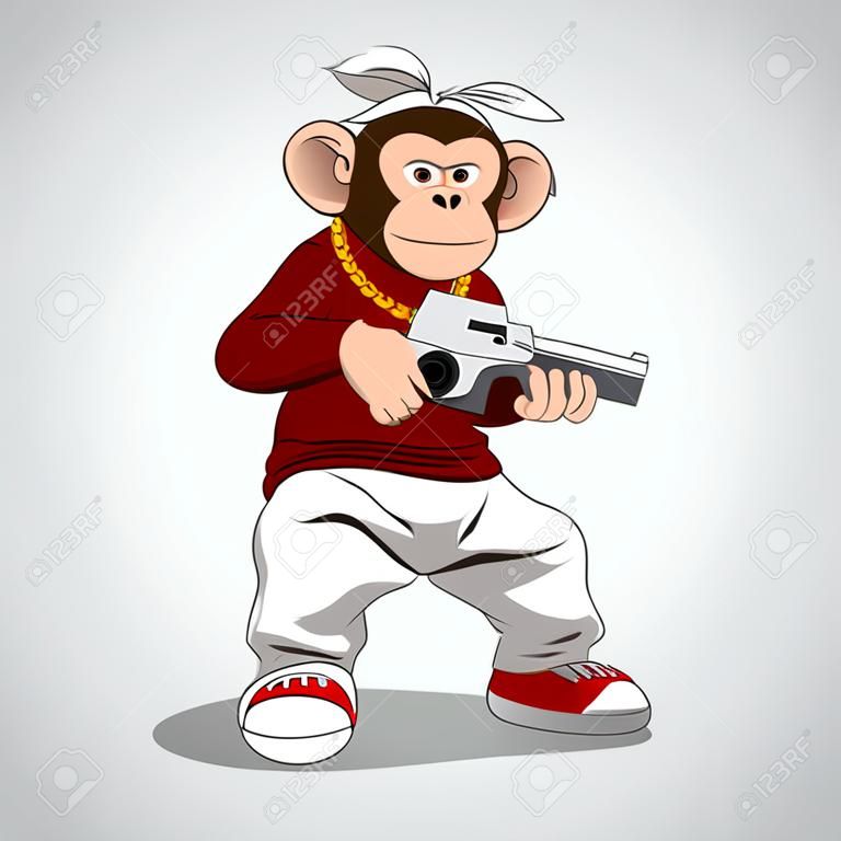 矢量圖，有趣的猴子，拿著槍