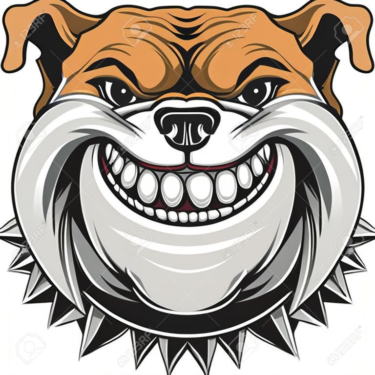 Vector illustration Verärgerte Bulldoggen-Maskottchen Kopf, auf einem weißen Hintergrund
