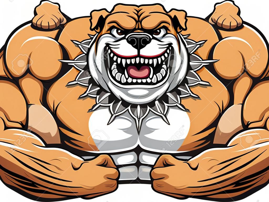 Ilustración de vector de un bulldog fuerte con grandes bíceps