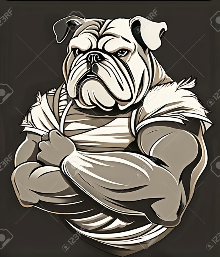 Ilustração vetorial de um bulldog forte com bíceps grandes