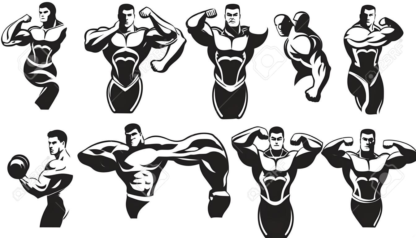 Vector illustratie, silhouetten atleten bodybuilding, op een witte achtergrond, contour