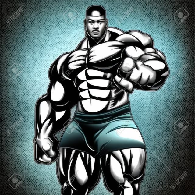 Vector illustration, strict coach bodybuilding and fitness