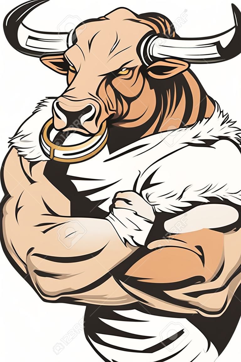 上腕二頭筋を持つ強い雄牛のベクトル イラスト