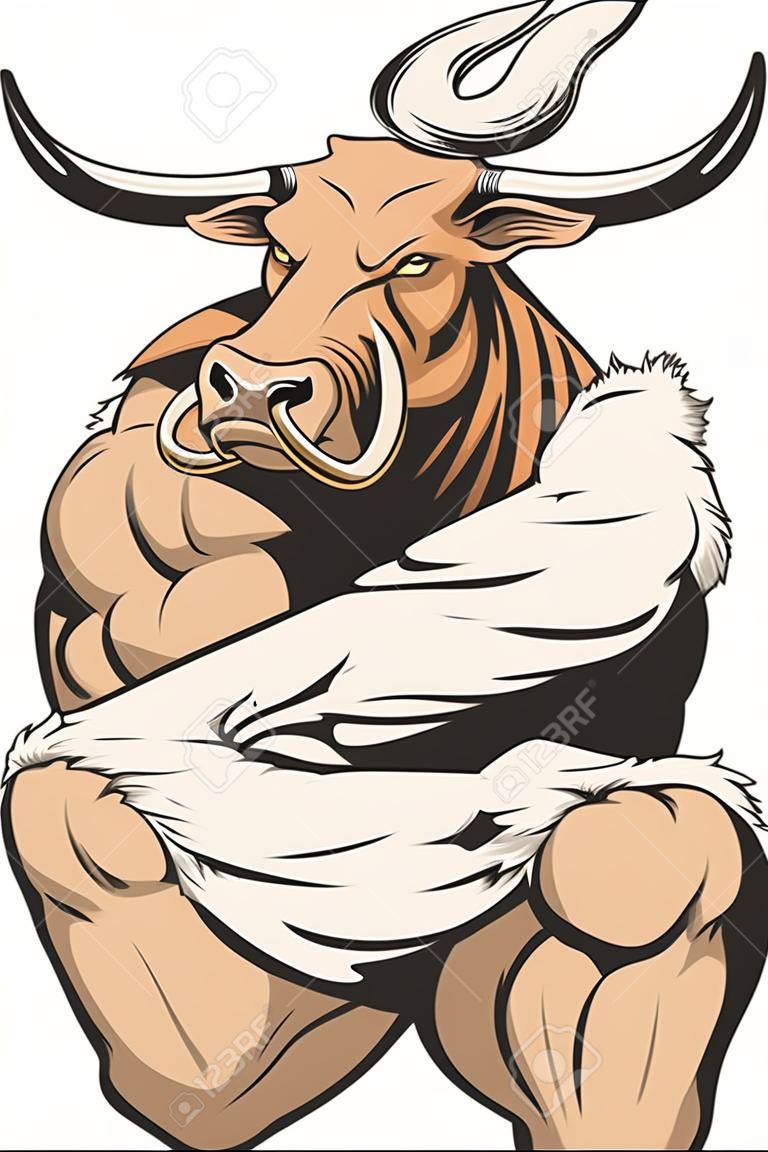 Vector illustration of a strong bull with big biceps