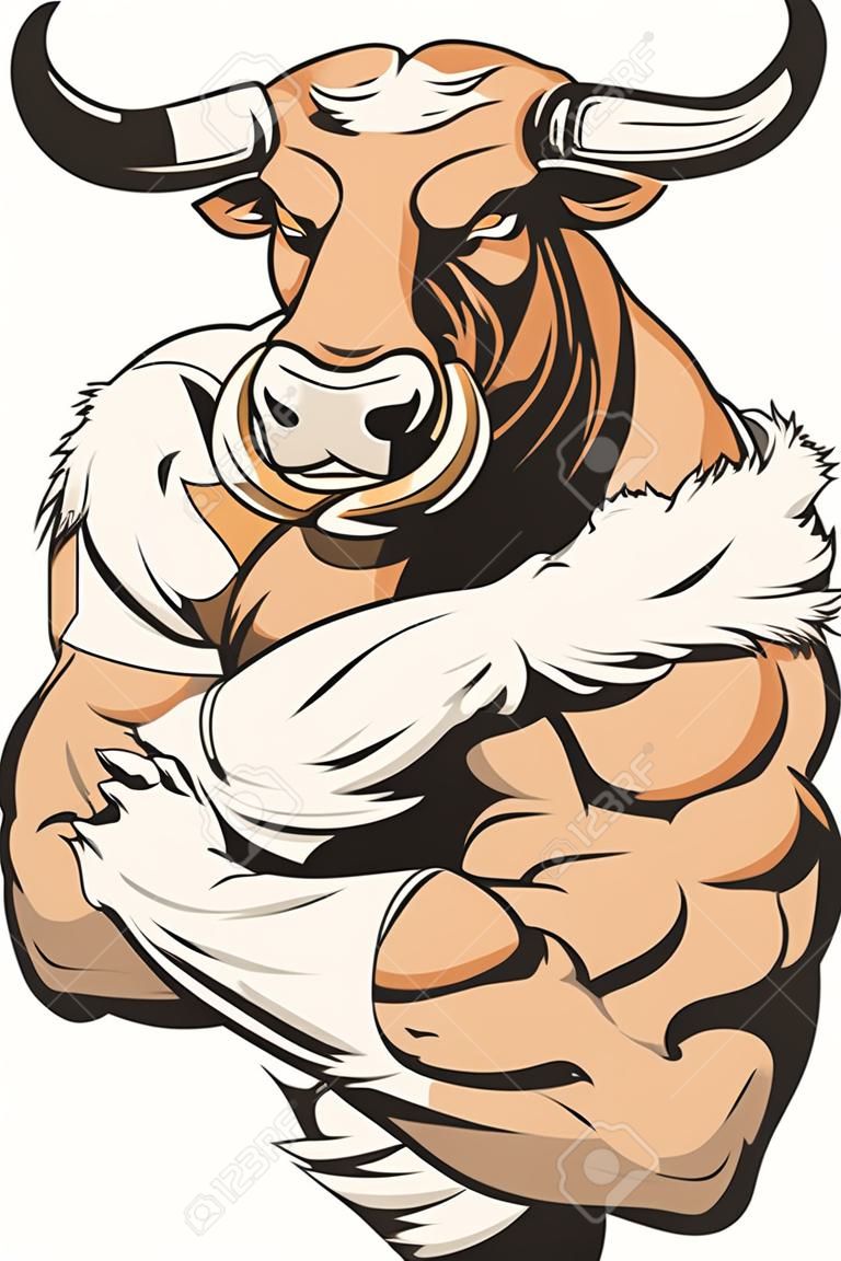 Vector illustratie van een sterke stier met grote biceps