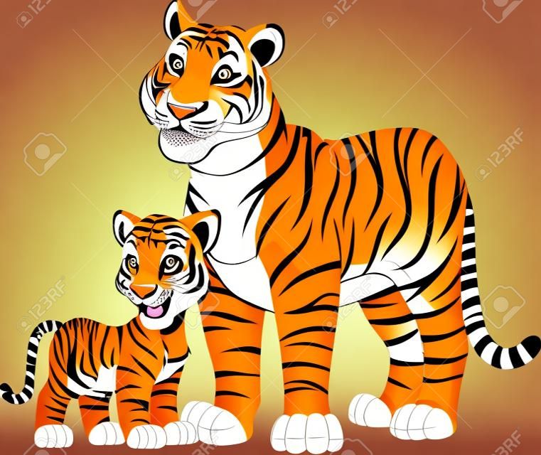 illustration funny exotic animal tiger family