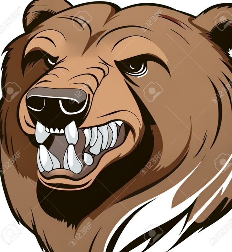 Vector illustration, une tête d'ours féroce sur un fond blanc
