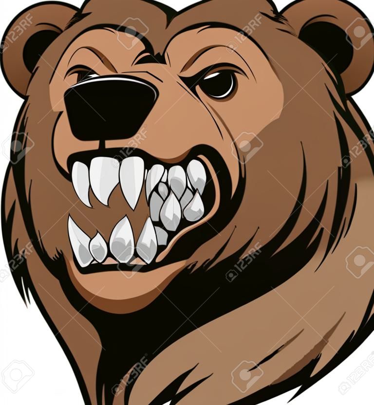 矢量插圖，一隻兇猛的熊頭在白色背景上