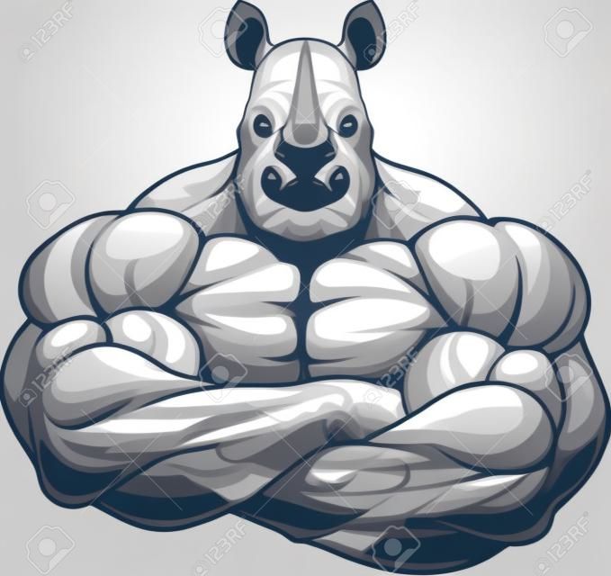 Ilustração vetorial, símbolo de um forte rinoceronte fisiculturista em um fundo branco